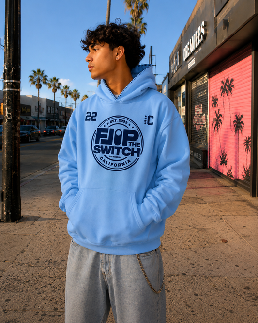 FLIP THE SWITCH Blue Puff Print Stitch Hoodie