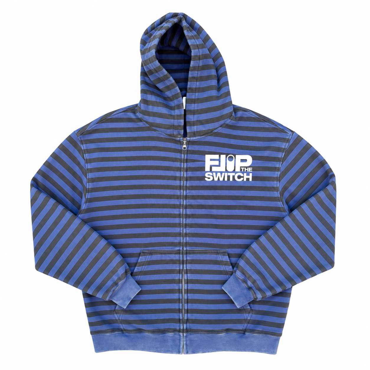 Flip The Switch Vintage Black Blue Stripe Zip Hoodie