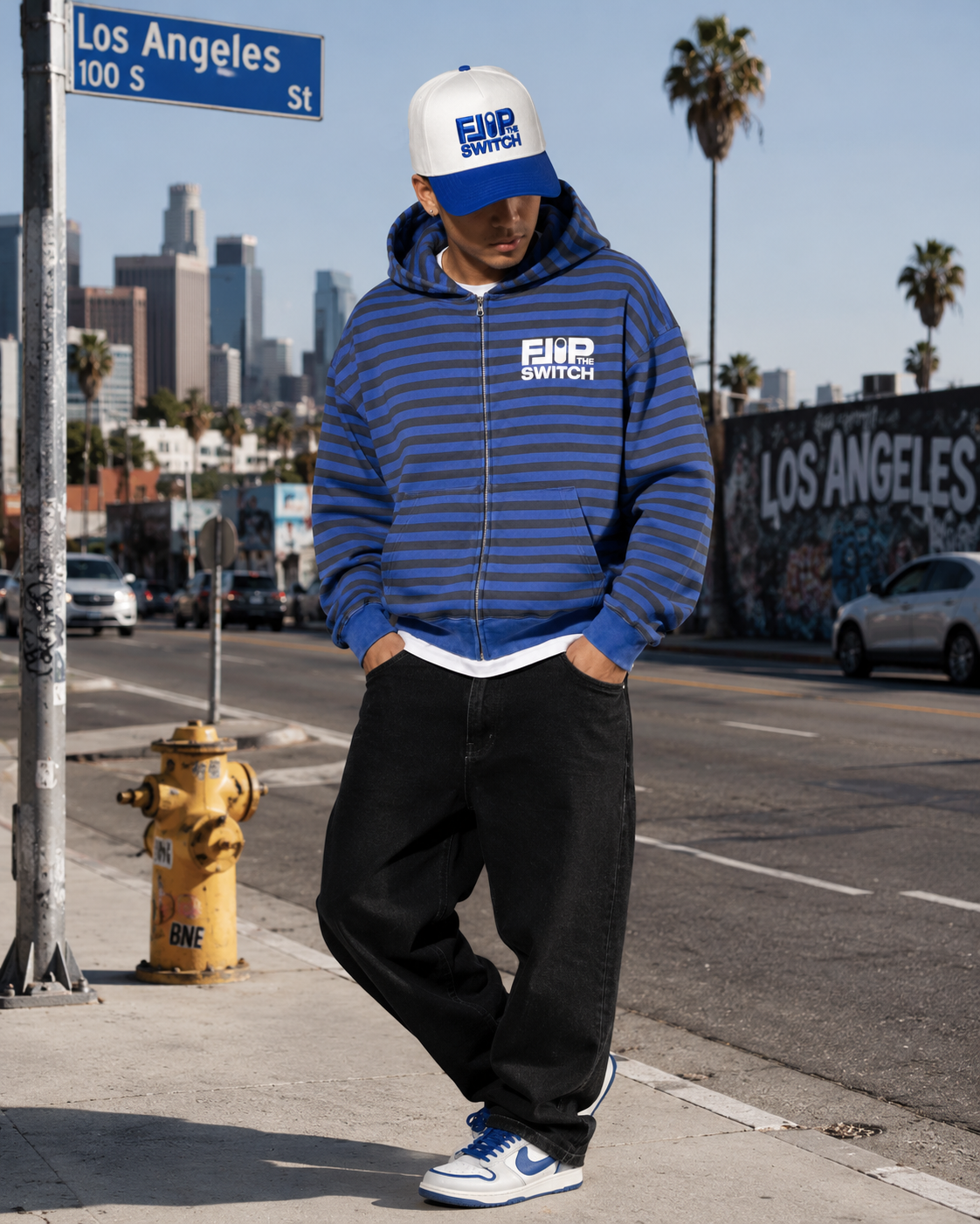 Flip The Switch Vintage Black Blue Stripe Zip Hoodie